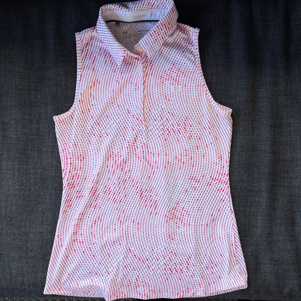 Under Armour Sleeveless Polo Top in White and Pink